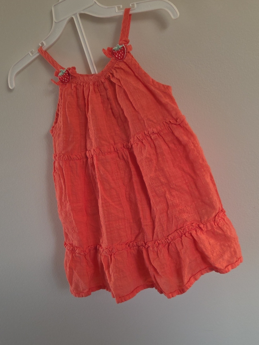 Girls Coral Strawberry-Accent Sundress
